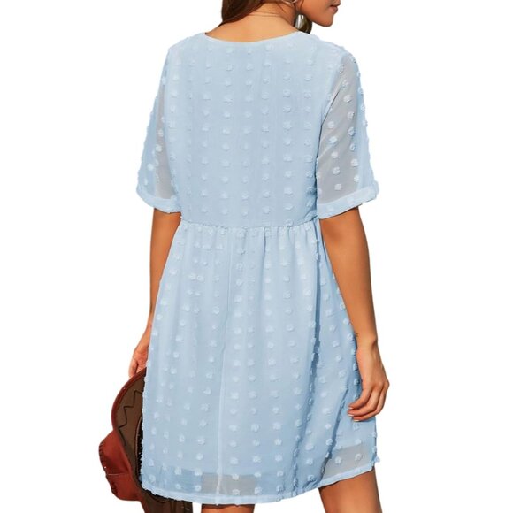 2 Swiss Dot Chiffon V-Neck Dresses Long Sleeve & Short Sleeve - Picture 11 of 13